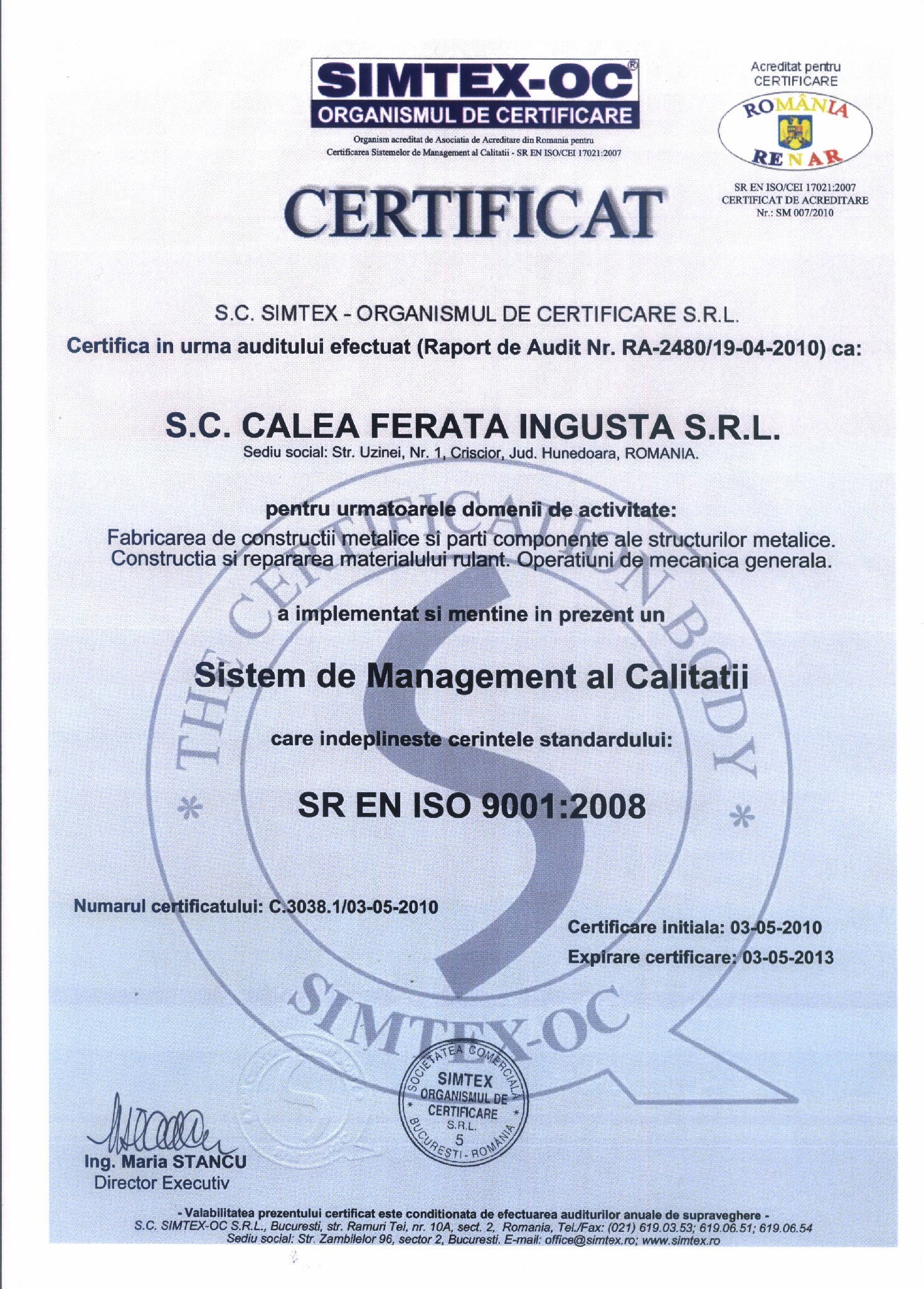 certificat SIMTEX